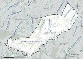 Carte en couleur présentant le réseau hydrographique de la commune