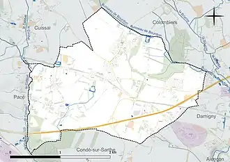 Carte en couleur présentant le réseau hydrographique de la commune