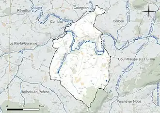 Carte en couleur présentant le réseau hydrographique de la commune
