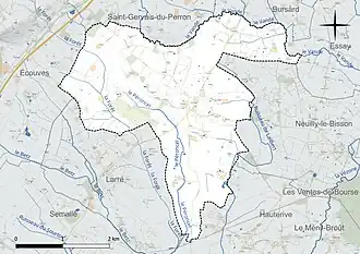 Carte en couleur présentant le réseau hydrographique de la commune