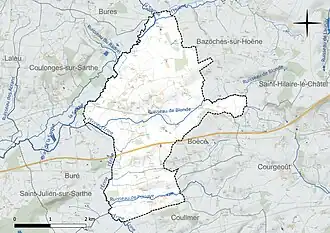 Carte en couleur présentant le réseau hydrographique de la commune