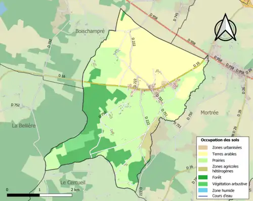 Carte en couleurs présentant l'occupation des sols.