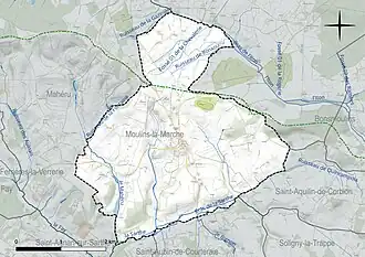 Carte en couleur présentant le réseau hydrographique de la commune