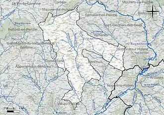 Carte en couleur présentant le réseau hydrographique de la commune
