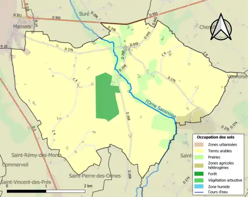 Carte en couleurs présentant l'occupation des sols.