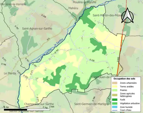 Carte en couleurs présentant l'occupation des sols.