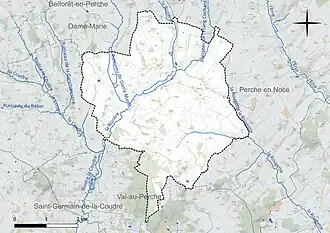 Carte en couleur présentant le réseau hydrographique de la commune