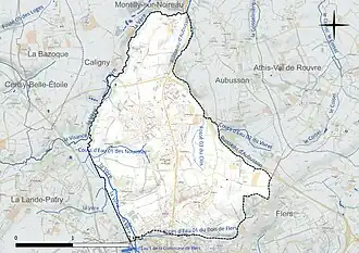 Carte en couleur présentant le réseau hydrographique de la commune