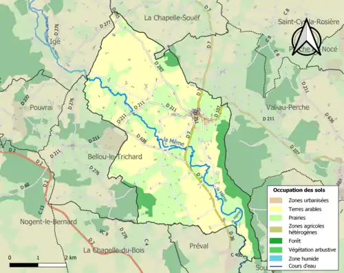 Carte en couleurs présentant l'occupation des sols.