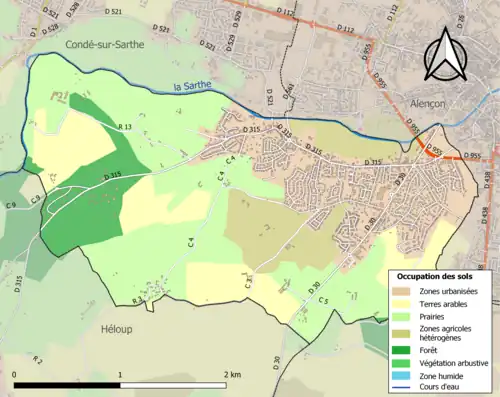 Carte en couleurs présentant l'occupation des sols.