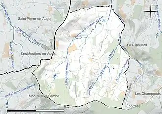 Carte en couleur présentant le réseau hydrographique de la commune