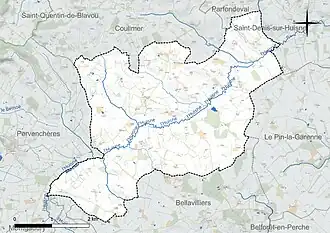 Carte en couleur présentant le réseau hydrographique de la commune