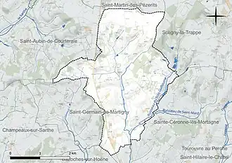Carte en couleur présentant le réseau hydrographique de la commune