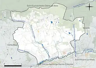Carte en couleur présentant le réseau hydrographique de la commune