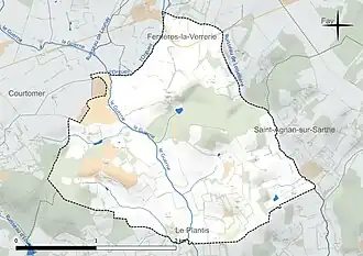 Carte en couleur présentant le réseau hydrographique de la commune