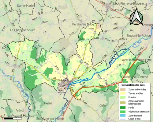 Carte en couleurs présentant l'occupation des sols.