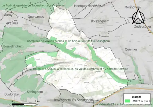 Carte de la ZNIEFF de type 1 sur la commune.