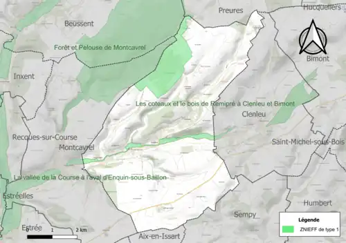 Carte des ZNIEFF de type 1 sur la commune.