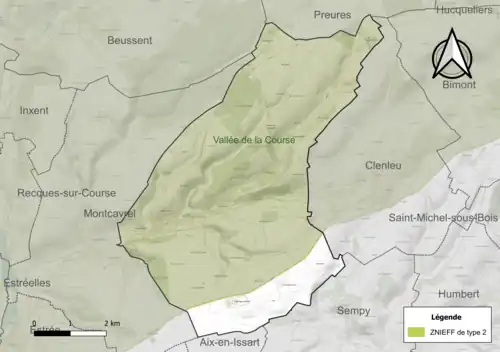 Carte de la ZNIEFF de type 2 sur la commune.