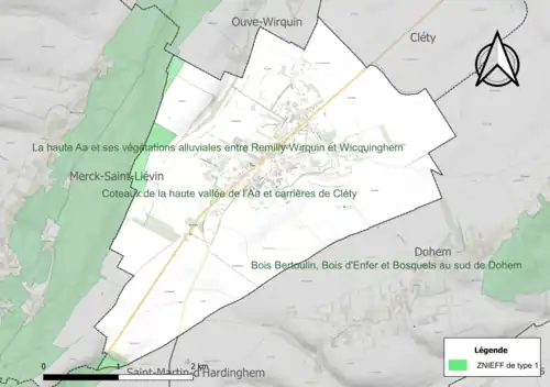 Carte de la ZNIEFF de type 1 sur la commune.