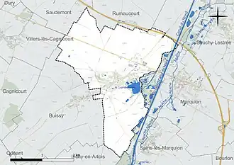 Carte en couleur présentant le réseau hydrographique de la commune