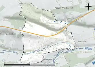 Carte en couleur présentant le réseau hydrographique de la commune