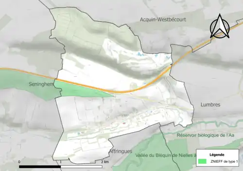 Carte de la ZNIEFF de type 1 sur la commune.