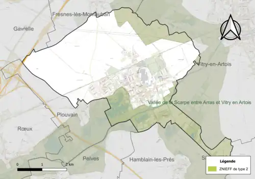 Carte de la ZNIEFF de type 2 dans la commune.