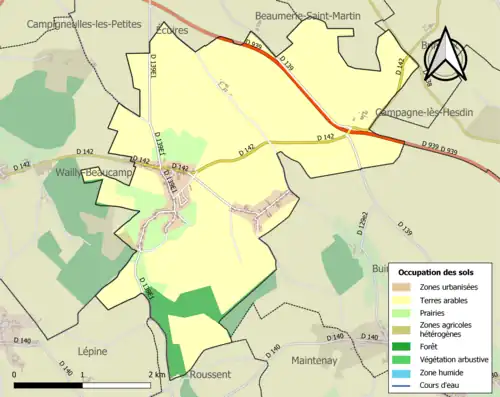 Carte en couleurs présentant l'occupation des sols.