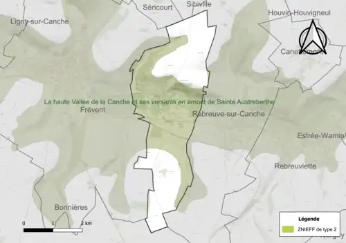 Carte de la ZNIEFF de type 2 sur la commune.
