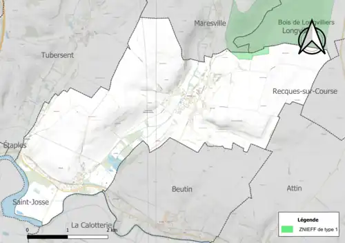 Carte de la ZNIEFF de type 1 sur la commune.