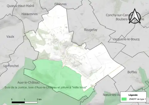 Carte de la ZNIEFF de type 1 sur la commune.