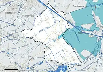 Carte en couleur présentant le réseau hydrographique de la commune