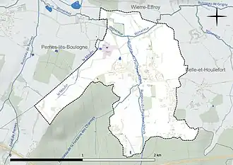 Carte en couleur présentant le réseau hydrographique de la commune