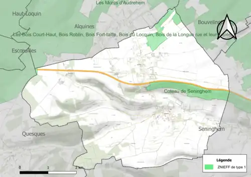 Carte de la ZNIEFF de type 1 sur la commune.