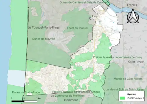 Carte des ZNIEFF de type 1 sur la commune.