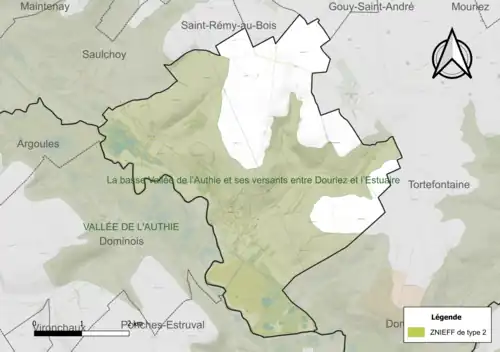 Carte de la ZNIEFF de type 2 sur la commune.