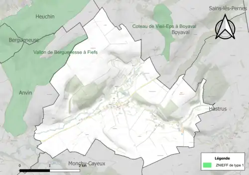 Carte de la ZNIEFF de type 1 sur la commune.