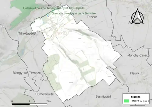 Carte de la ZNIEFF de type 1 sur la commune.