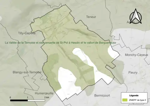 Carte de la ZNIEFF de type 2 sur la commune.