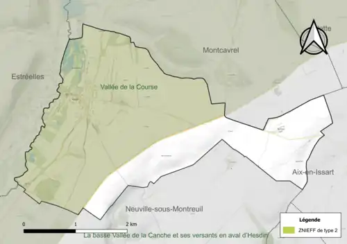 Carte de la ZNIEFF de type 2 sur la commune.