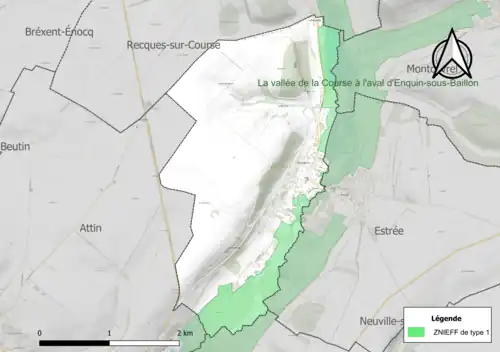 Carte de la ZNIEFF de type 1 sur la commune.