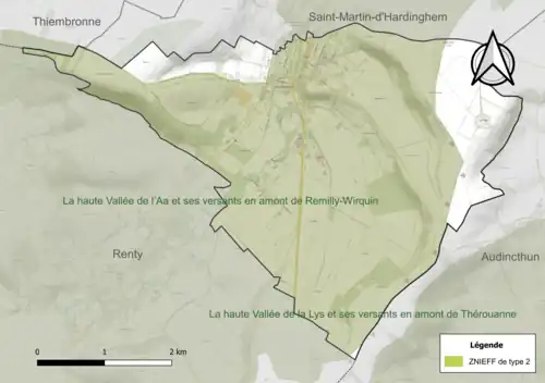 Carte de la ZNIEFF de type 2 sur la commune.