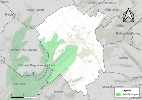 Carte de la ZNIEFF de type 1 sur la commune.