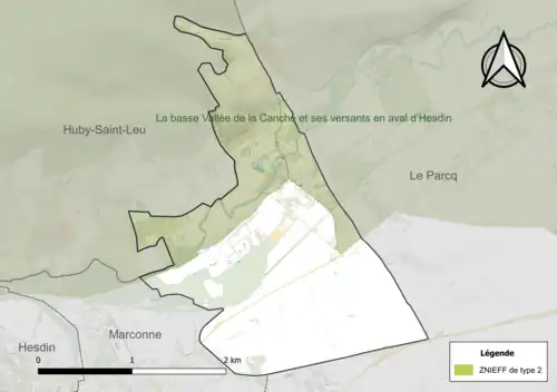 Carte des ZNIEFF de type 2 sur la commune.