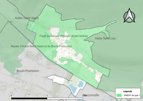 Carte de la ZNIEFF de type 1 sur la commune.