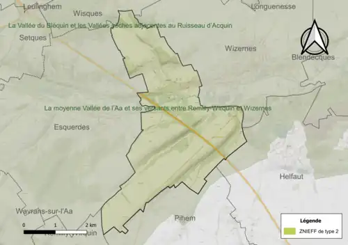 Carte de la ZNIEFF de type 2 sur la commune.