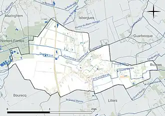 Carte en couleur présentant le réseau hydrographique de la commune