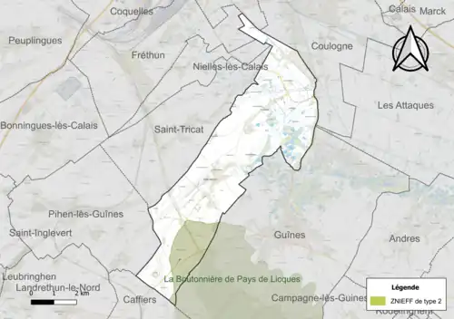 Carte de la ZNIEFF de type 2 sur la commune.