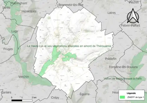 Carte de la ZNIEFF de type 1 sur la commune.